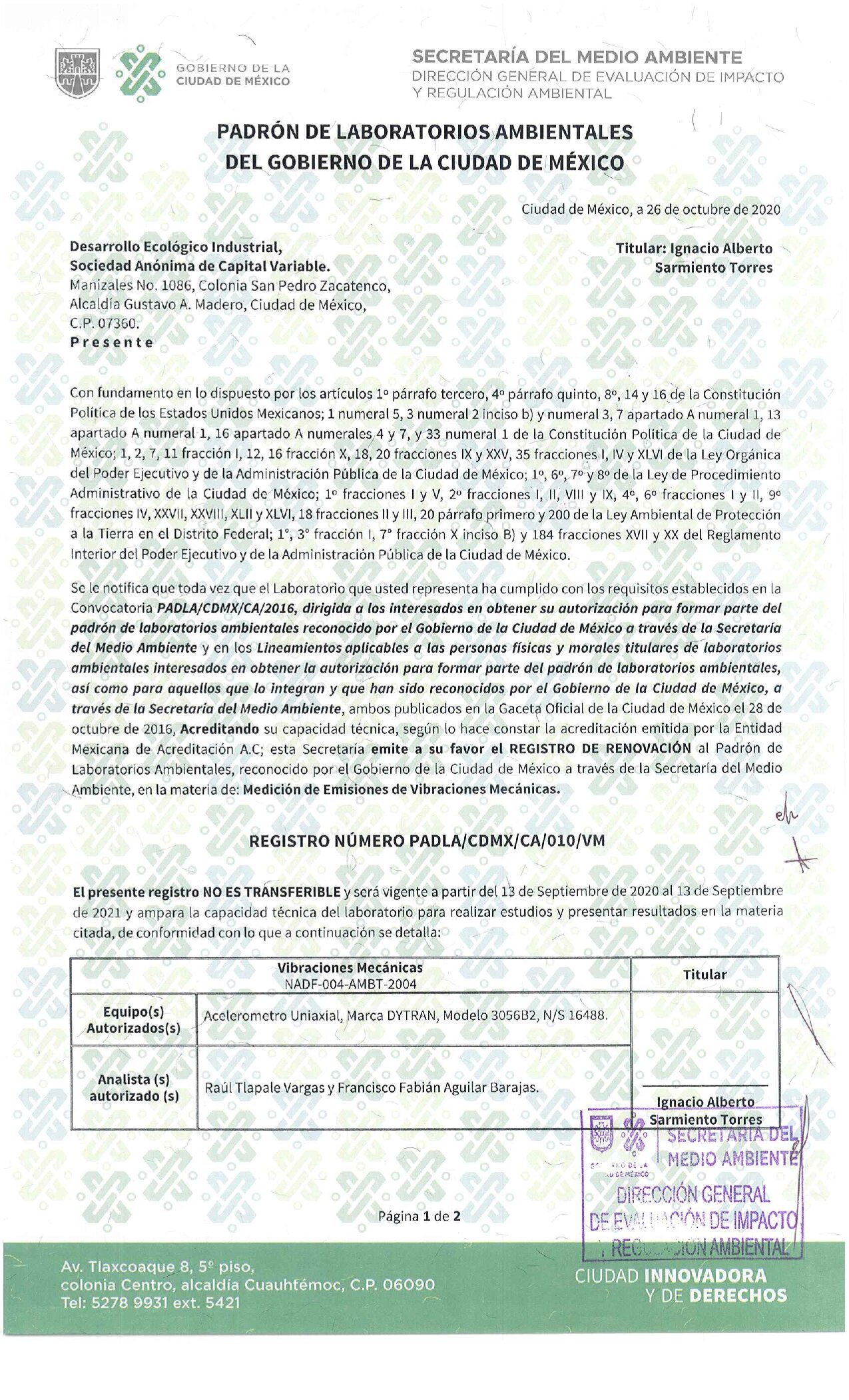 Portada de REGISTRO-PADLA-NADF-004-AMBT-2004 VIBRACIONES