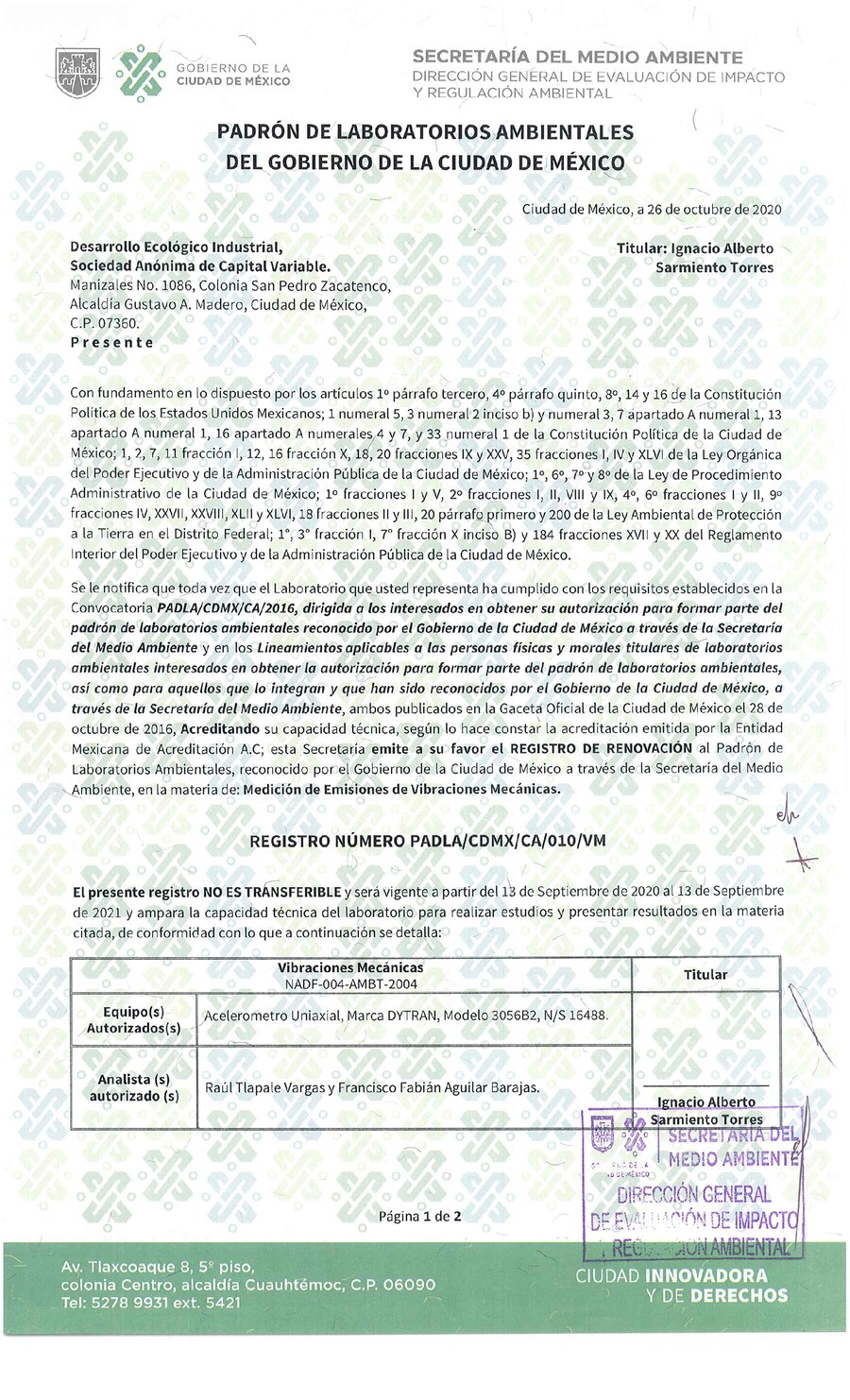 Portada de REGISTRO-PADLA-NADF-004-AMBT-2004 VIBRACIONES