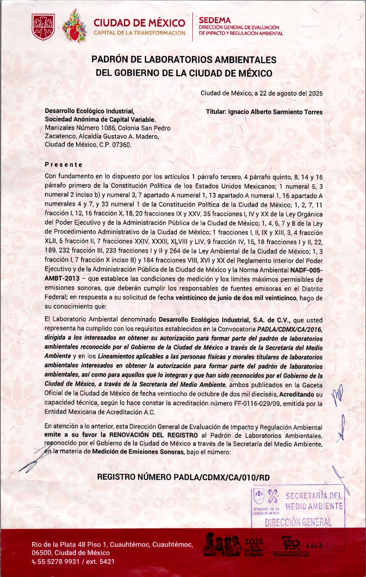 Portada de REGISTRO-PADLA-NADF-005-AMBT-2013 (RUIDO)