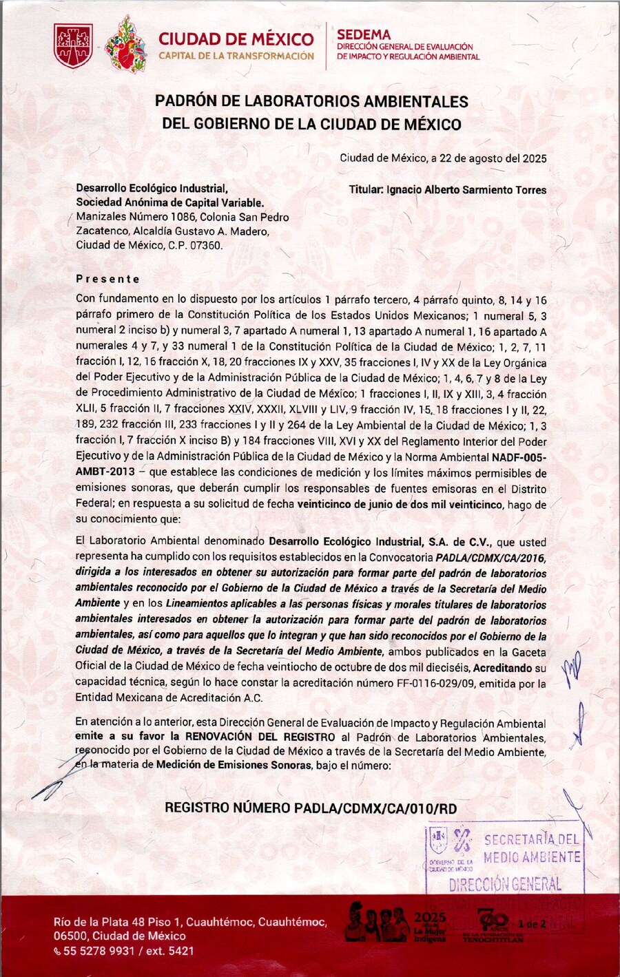 Portada de REGISTRO-PADLA-NADF-005-AMBT-2013 (RUIDO)