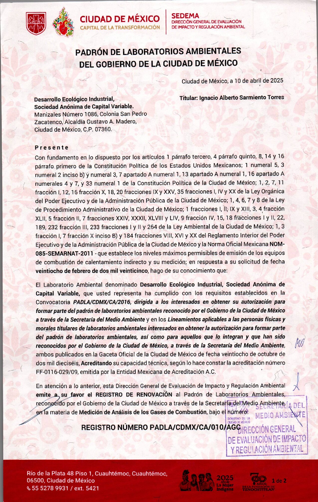 Portada de REGISTRO-PADLA-NOM-085-SEMARNAT (GASES DE COMBUSTIÓN)