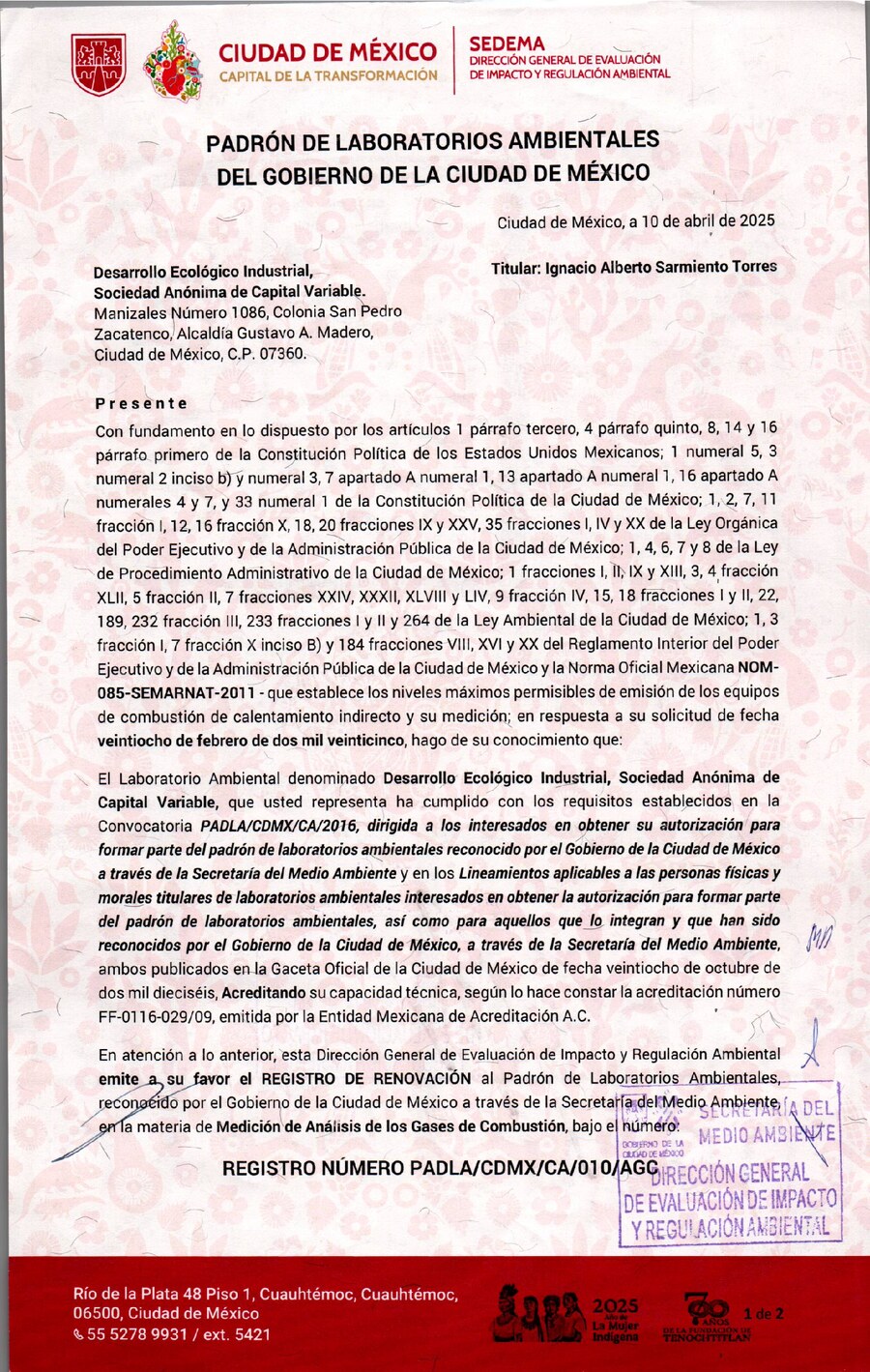 Portada de REGISTRO-PADLA-NOM-085-SEMARNAT (GASES DE COMBUSTIÓN)